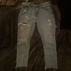 Express Light Blue Distressed Ankle Jeans